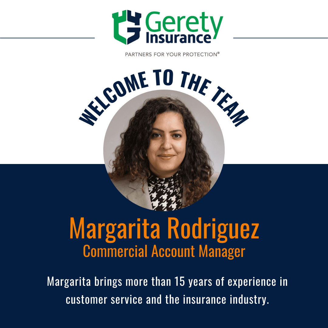 Headshot of Margarita Rodriguez under Gerety Insurance welcome banner