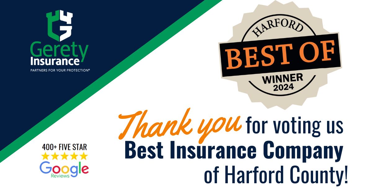 Gerety Insurance thank-you banner: Best of Harford 2024