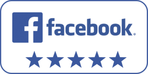 Facebook logo with five-star rating badge